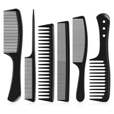 6 PCS Hair Comb Set Black, Durable Wide and Fine Tooth Rat Tail Hair Barber Comb