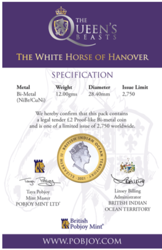 2021 The Queen's Beasts: The White Horse of Hanover - Series 5th coin - Picture 3 of 3