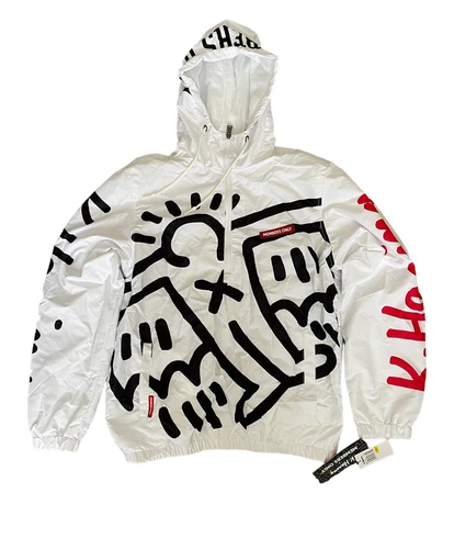Keith Haring Members Only White Windbreaker Jacket Half Zipper Size Medium New