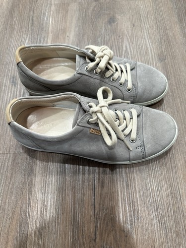 Ecco Soft 7 Grey Rose Women Size 7 Leather Lace Up Sneaker Shoes Casual Comfy - Picture 4 of 8