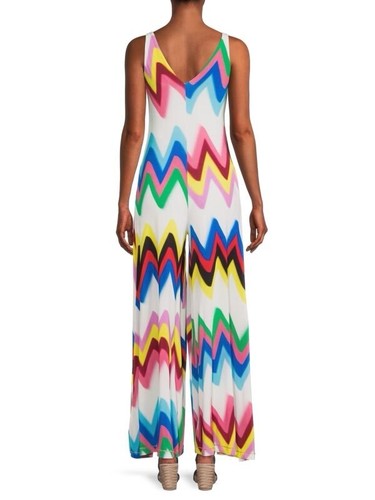MISSONI Zigzag Print Wide Leg Side Pocket Jumpsuit Rainbow🌈White Stretch Size L - Picture 7 of 24
