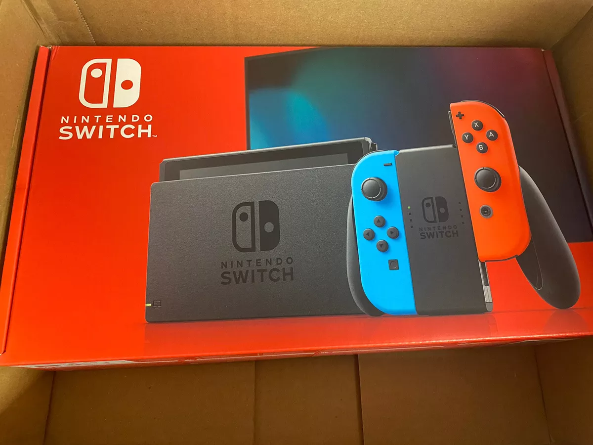 Nintendo Switch with Neon Blue and Neon Red Joy Con