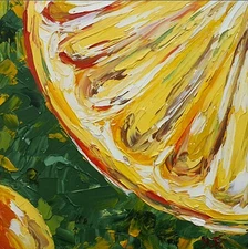 Orange Painting Fruit Slice Original Art Citrus Fruits Lemon Vegetable Food Art
