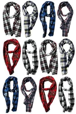12 Pack Yacht & Smith Unisex Winter Fleece Scarf Solid Black And Plaid, One Size