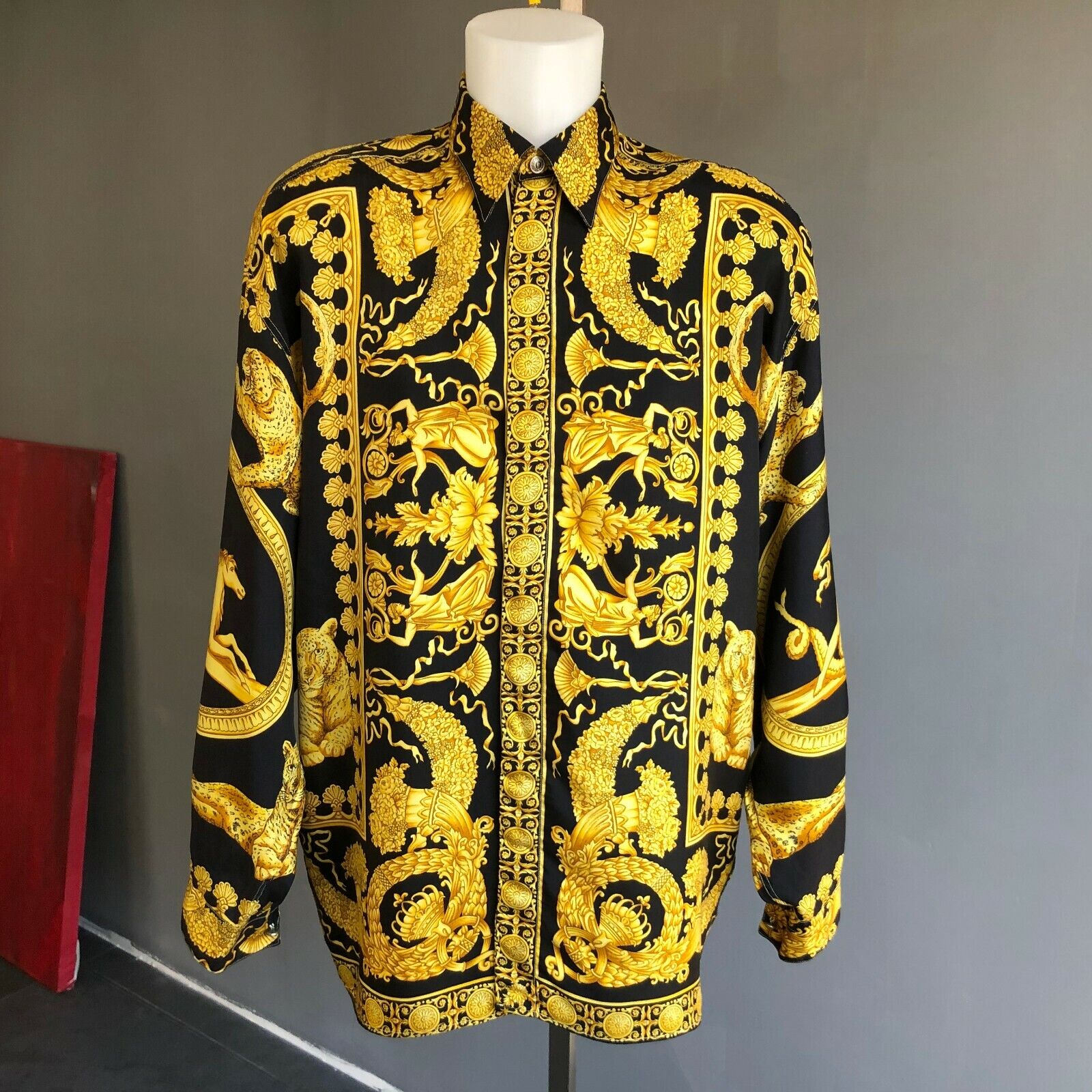 CLASSIC V2 silk shirt Wild Signature with Greek scene print size IV/L eBay