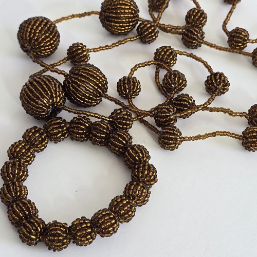 Copper Bronze Seed Bead Wrapped Beaded 47" Necklace and Stretch Bracelet Set - Picture 15 of 15