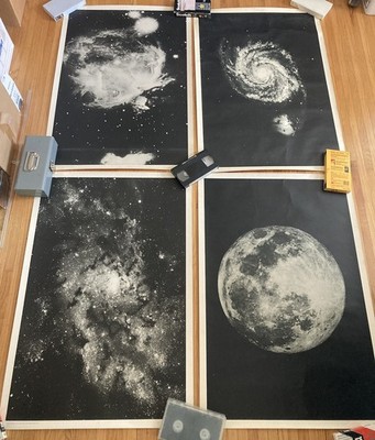 (4) 1958 Astro Murals poster 26x38 collotyped spiral great Nebula ￼in orion moon