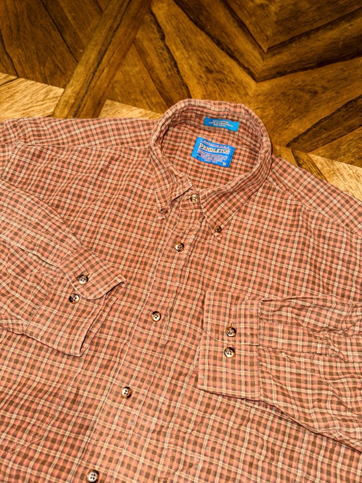 Pendelton Plaid Button, Size Large - image 1