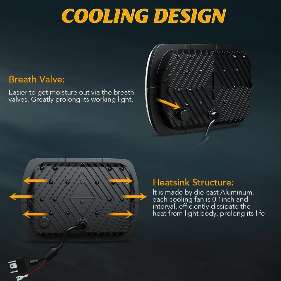 Pair H6054 7x6" LED Headlights for International Harvester 9200i 9400i SBA 9900i - Image 3 of 4