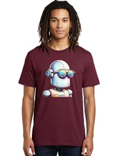 Robot-With-Sunglasses Mens Graphic Tee, 100% Cotton, Casual Summer Wear