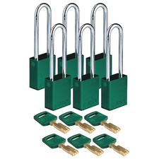 Brady Alu-Grn-76St-Ka6pk Lockout Padlock, Keyed Alike, Aluminum, Green, 3 In