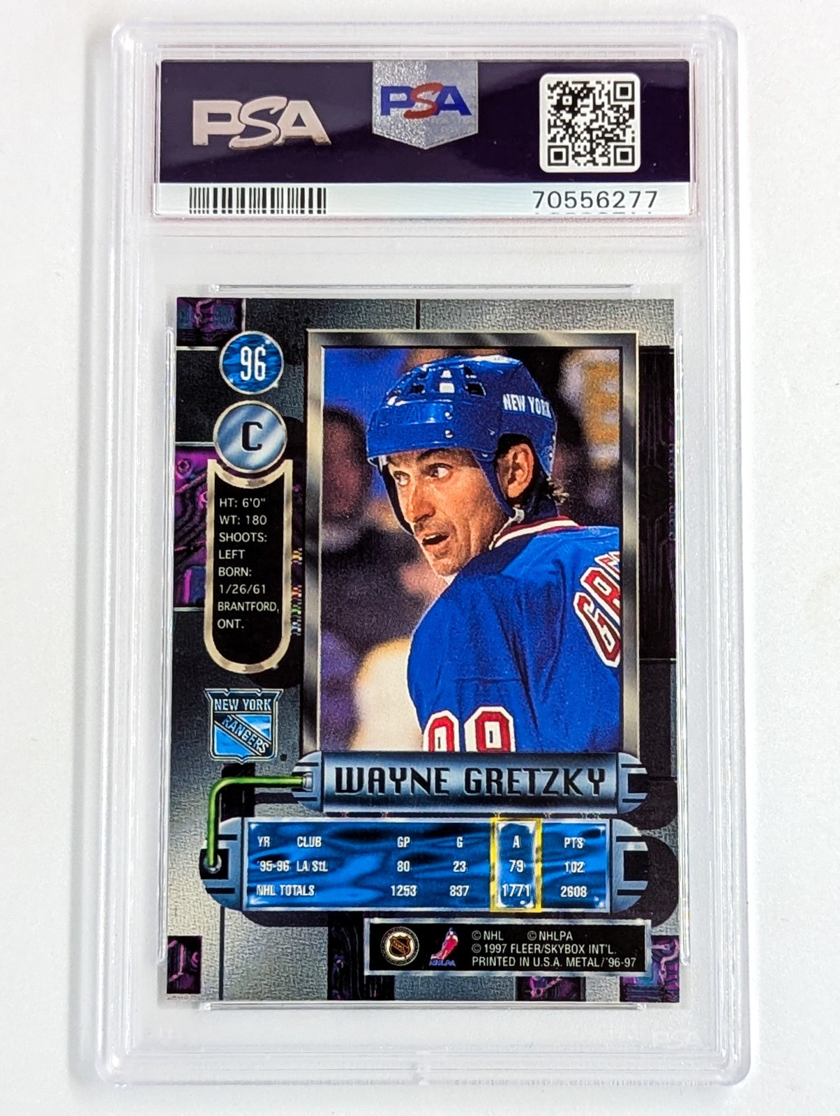 1996-97 Metal Universe Hockey #96 Wayne Gretzky PSA 9 New York Rangers HOF view 2