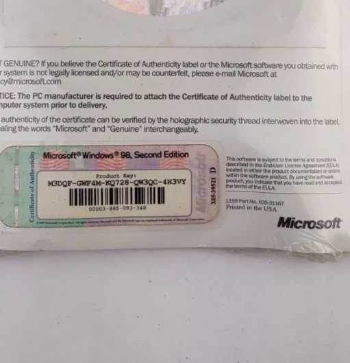 MICROSOFT WINDOWS 98 SE Second Edition Full Operating System MS WIN 98 New - Image 3 of 4