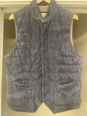 Brunello Cucinelli Men's Gray Quilted Suede Vest M Button Closure Pockets