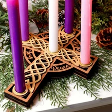 Christmas Advent Wreath Candle Holder, Cross Shaped Nativity Candle Holder wi...