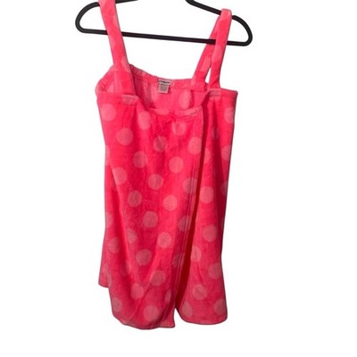Strawberry Kiss Pink Polka Dot Plush Bath Wrap Spa Robe OS One Size Fits Most