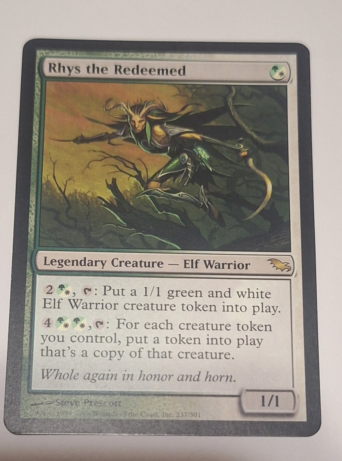Magic the Gathering 2008 Rhys the Redeemed Shadowmoor Rare Card LP Condition
