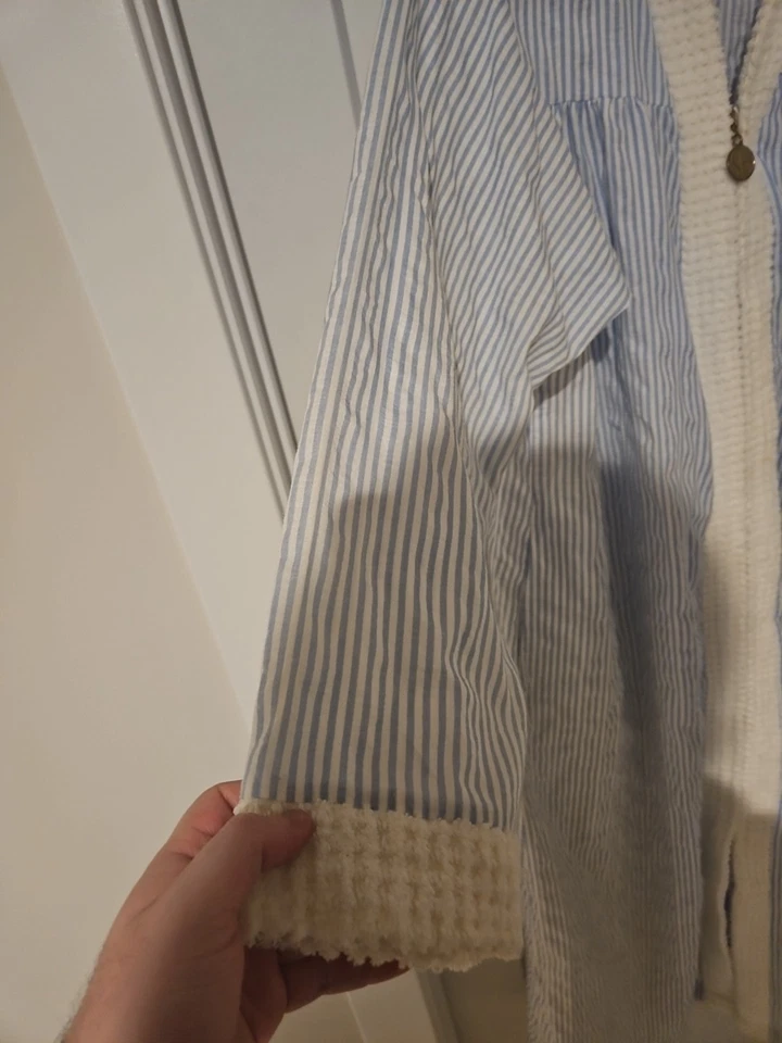 Roupão feminino listrado azul e branco Stan Herman com zíper tamanho M - Imagem 3 de 4