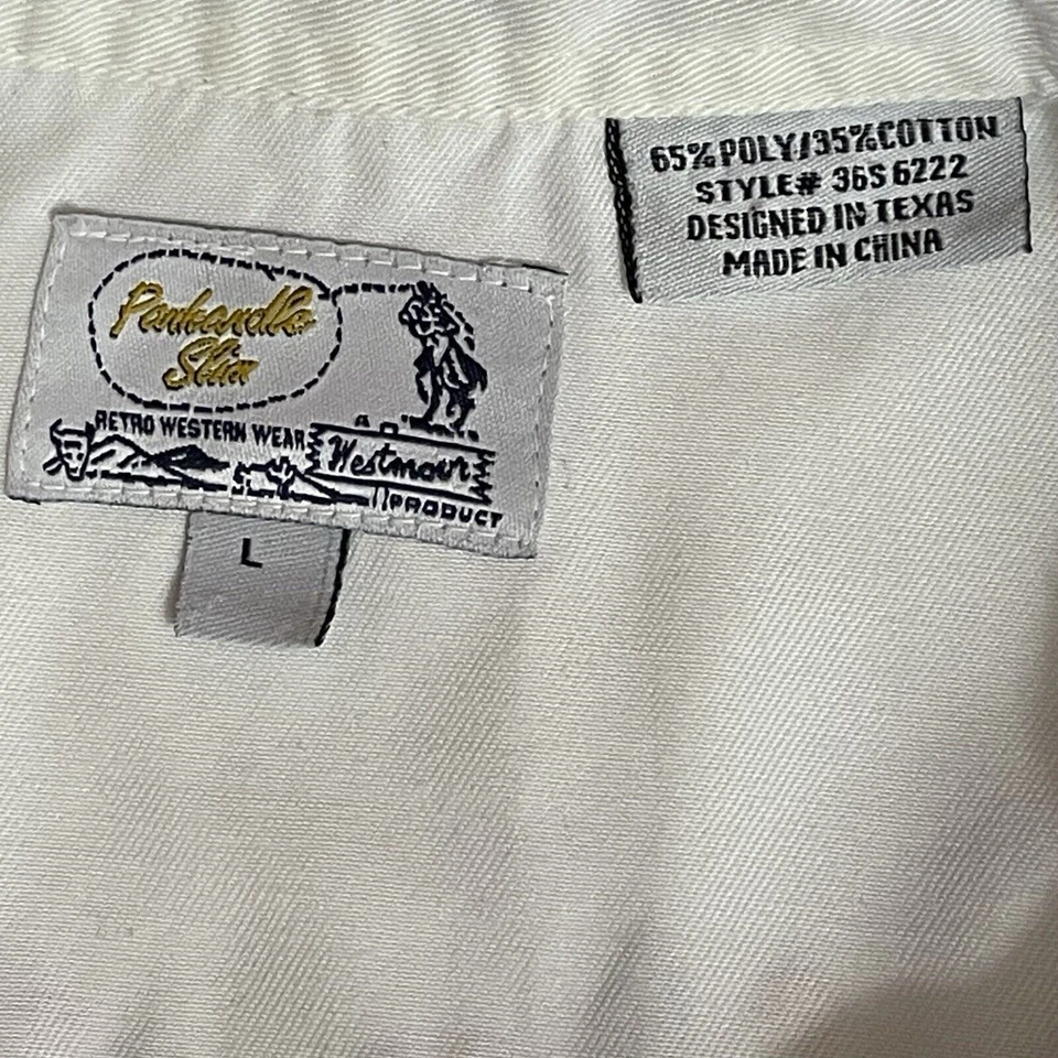Camisa masculina fina Panhandle grande branca ocidental bordada pérola botão de pressão para cima - Imagem 2 de 4