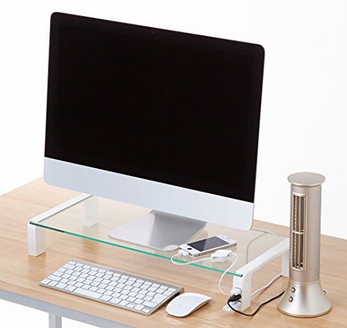 Kingjim Desk Board Table White With 3 USB Hub Width 55cm Made Of Glass THDBU-20W - 第 8/8 張圖片