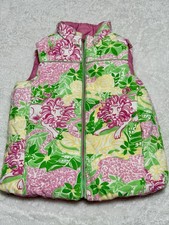 Lilly Pulitzer Kids Reversible Puffer Vest Pink Palm Tree Jungle Floral EUC
