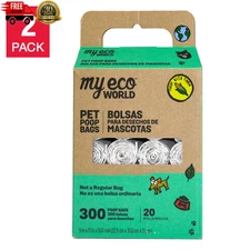 Myeco World Poop Bags, No Breaks or Leaks, Easy To Use,  40 Roll Pack, 600 Bags.