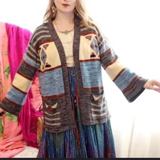 Vintage Bell Sleeve Native Open Cardigan Size Large