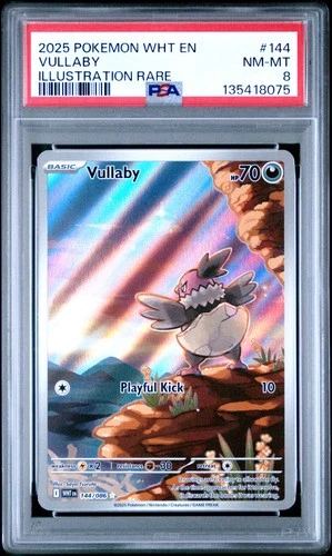 2025 POKEMON WHT EN-WHITE FLARE ILLUSTRATION RARE #144 VULLABY PSA 8