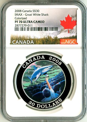 2008 Canada S$30 IMAX - Great White Shark Colorized NGC PF70 Ultra Cameo