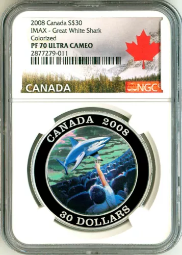 2008 Canada S$30 IMAX - Great White Shark Colorized NGC PF70 Ultra Cameo