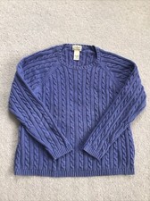Vintage LL Bean Womens Sz L Blue Pullover Sweater Chunky Fisherman Cable Knit
