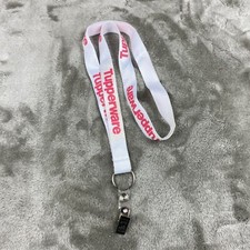 Tupperware Lanyard White Pink ID Holder Keychain