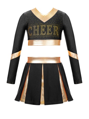 Kids Girls High School Uniform Fancy Dress Up Cheerleading Costume Long Sleeve - Picture 31 of 72