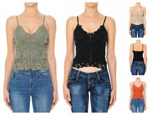 DEEP V NECK FLORAL LACE CROCHET SPAGHETTI STRAPS CAMI CAMISOLE TANK TOP S-L