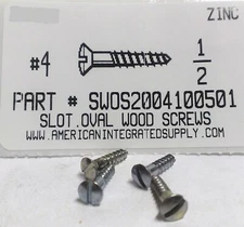 #4x1/2 Oval Head Slotted Wood Screws Steel Zinc Plated (50)