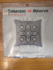 Vintage Columbia Minerva Pillow Kit Hen Scratch SNOWFLAKE Blue Gingham 14x14