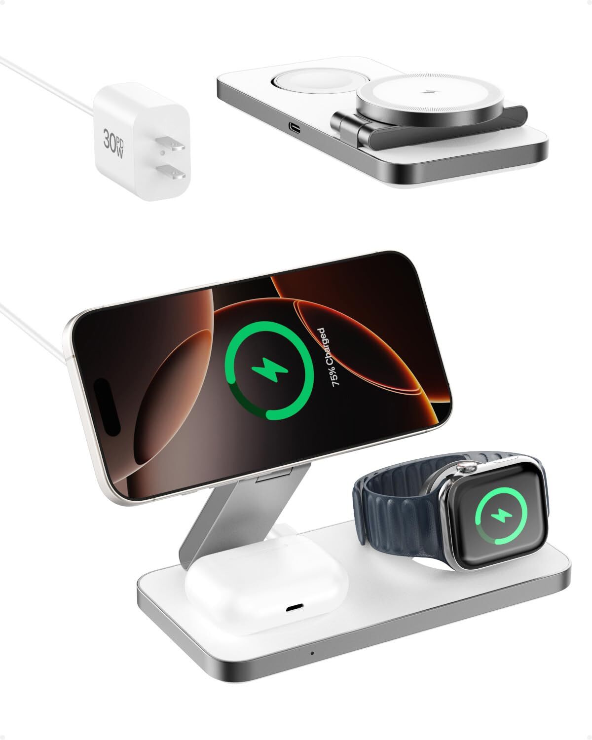 3-in-1 Qi2 Magnetic Wireless Charger for iPhone 16 Pro & More