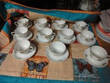 11 lot tea cup saucer set Fukagawa Arita Vintage Japan pine cones handpainted