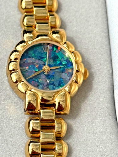 Women's New Petite Gold Watch-Genuine Opal Gemstone Dial-Band Length 7 1/4" - Picture 5 of 8