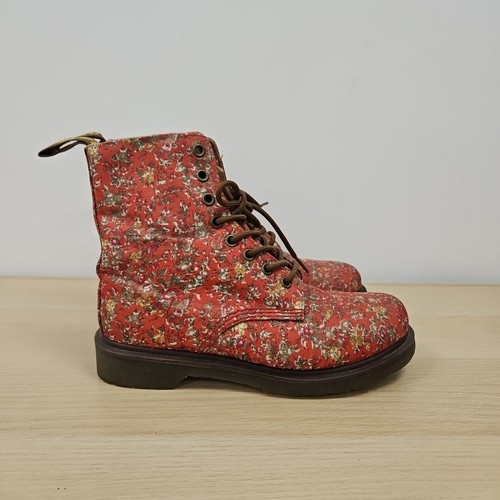 Dr Martens 1460 Page Meadow Red Rose Canvas Floral Ankle Vegan Boots Uk 6 Eu 39 - Picture 5 of 10