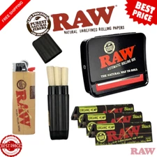 RAW Black Organic  Rolling Papers 1 1/4 Size 6-Pack  79mm Auto Roller