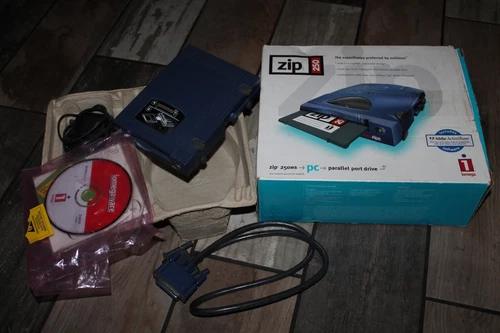 ZIP 250 Iomega Drive External Z250P Parallel Disk with Cable and Power Supply CD