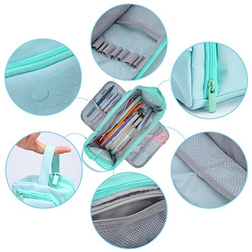Pencil Case Pouch, Big Capacity Pen Case Office Supplies Stationery Box Blue - Afbeelding 4 van 7