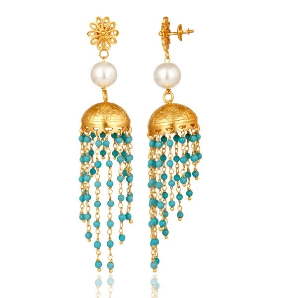 Pendientes Jhumka de plata de ley 925 enchapados en oro de 18 quilates turquesa joyas de piedras preciosas Foto 2 de 3