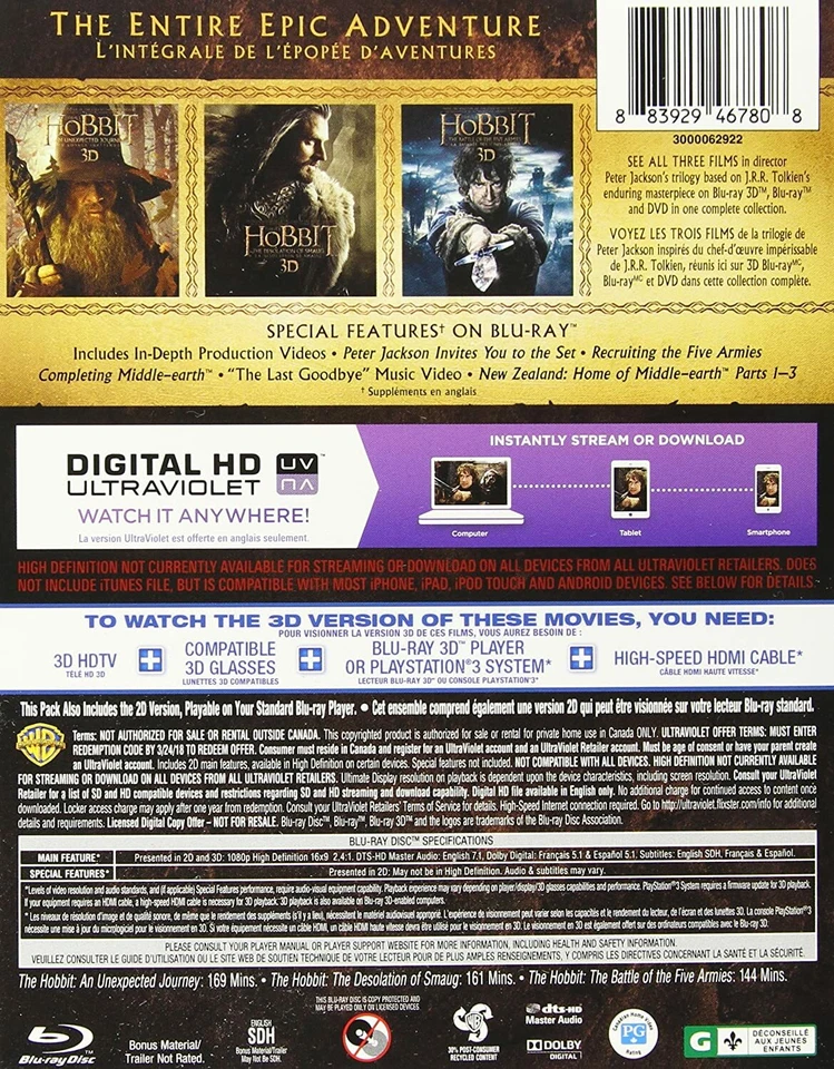Hobbit The Motion Picture Trilogy Limited Edition(3D+Blu-ray+DVD 15-Disc Set)NEW - Image 2 of 4