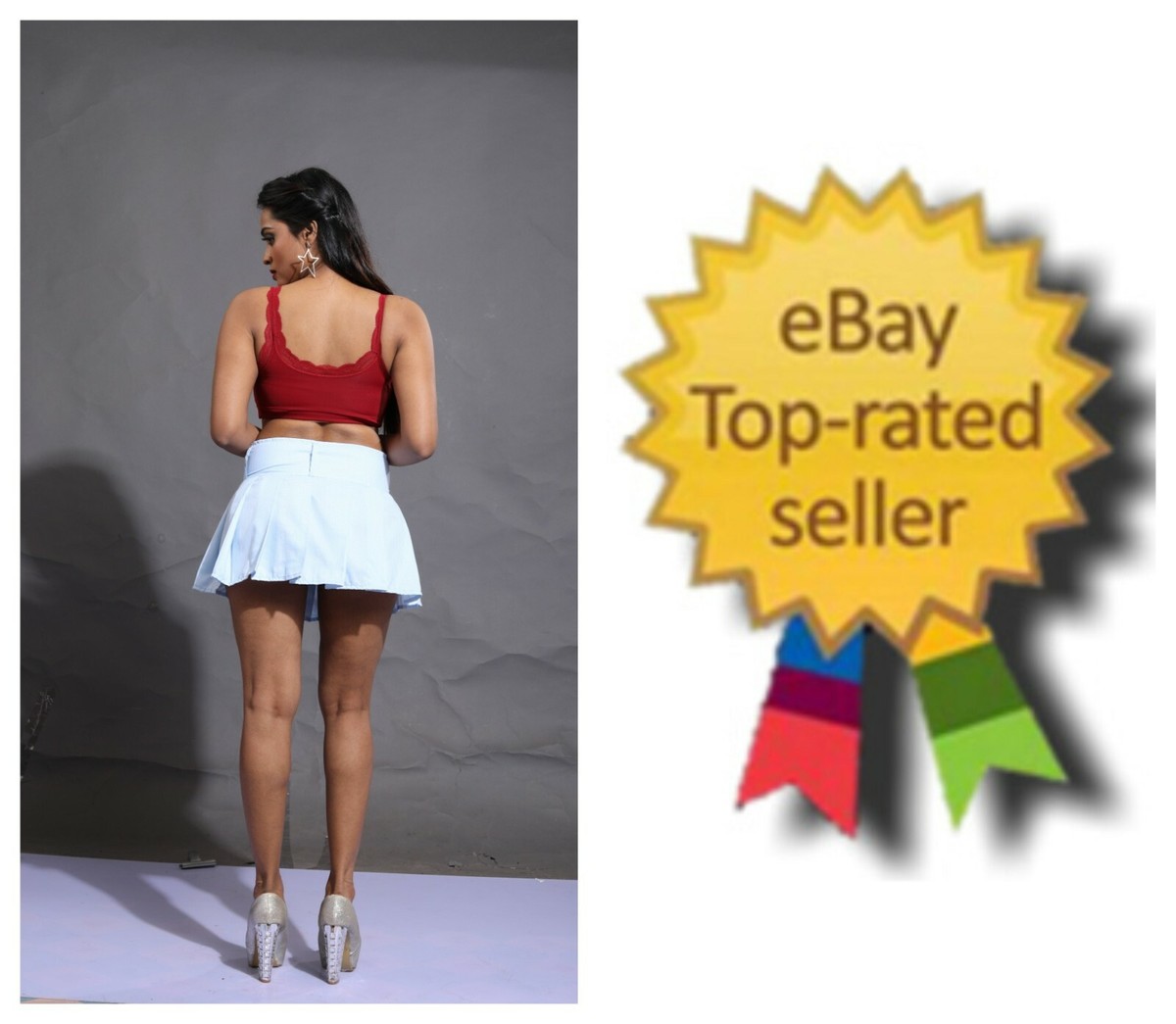 Women's Cool Blue Check Tartan Mini Skirt High Waist Rave Party