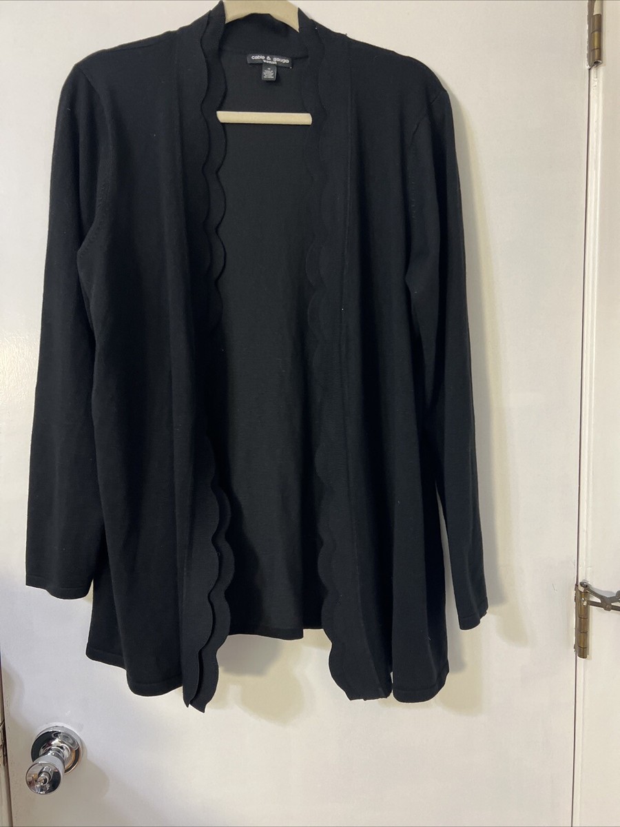 Cable Gauge Black Open-Front Scallop Edge Cardigan Women’s Sz 1X