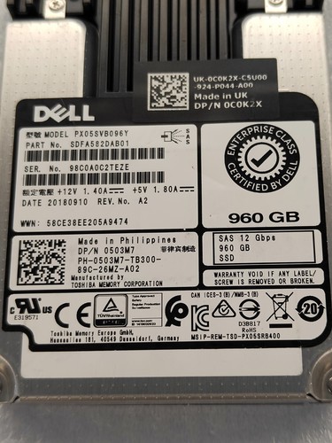 Dell Enterprise Class 960GB SAS SSD DP/N 503M7 12Gbps M/N PX05SVB096Y - Afbeelding 3 van 6