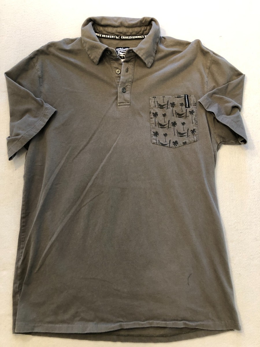 Crooked Hammock Polo Shirt Men's Large Gray Patterned Pocket Knit
