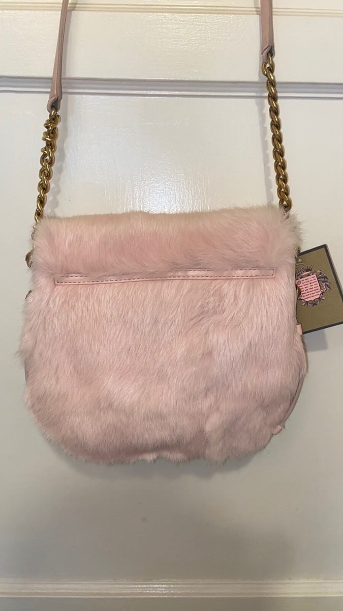 VINTAGE Y2K JUICY COUTURE BABY PINK RABBITS FUR CROSSBODY BAG NEW